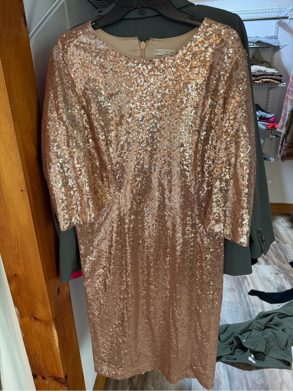 New York & Company Rose Gold Sequin Midi Dress